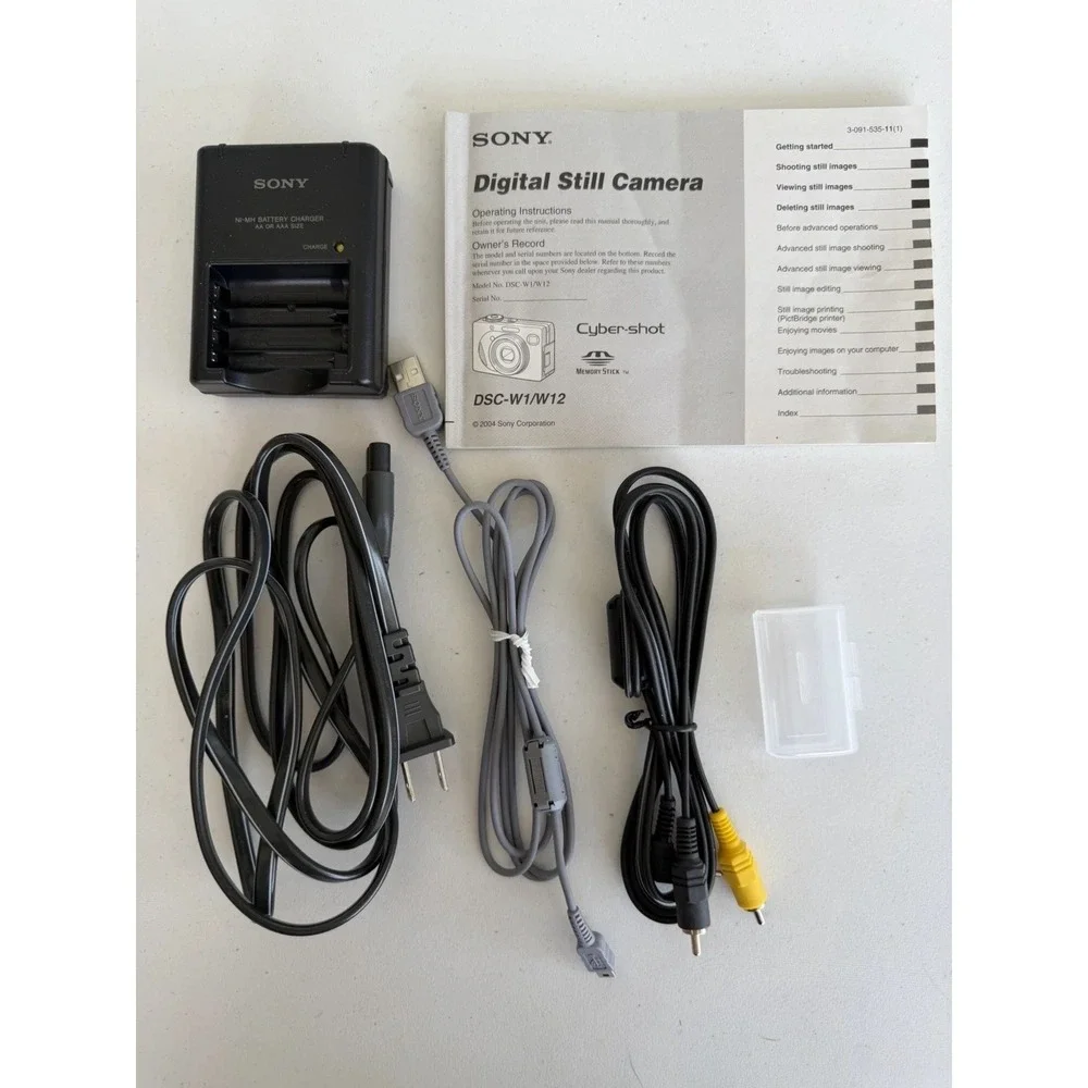 Sony Cyber Shot BC-CS2A Battery Charger for DSC-W1/DSC-W12 USB A/V Cables Manual